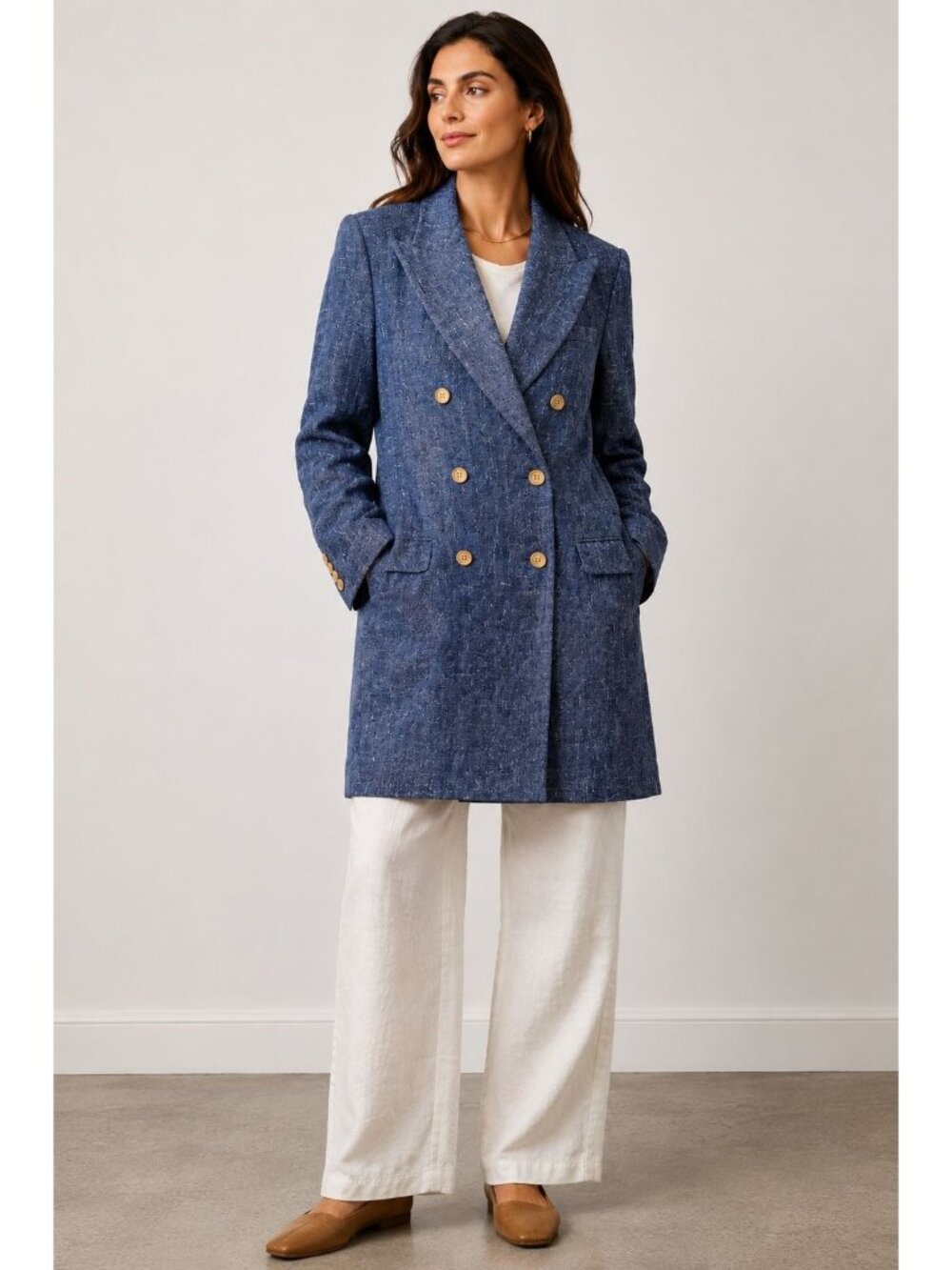 Polo Ralph Lauren Womens 100% Linen Double Breasted Long Blazer Coat 14 Portugal